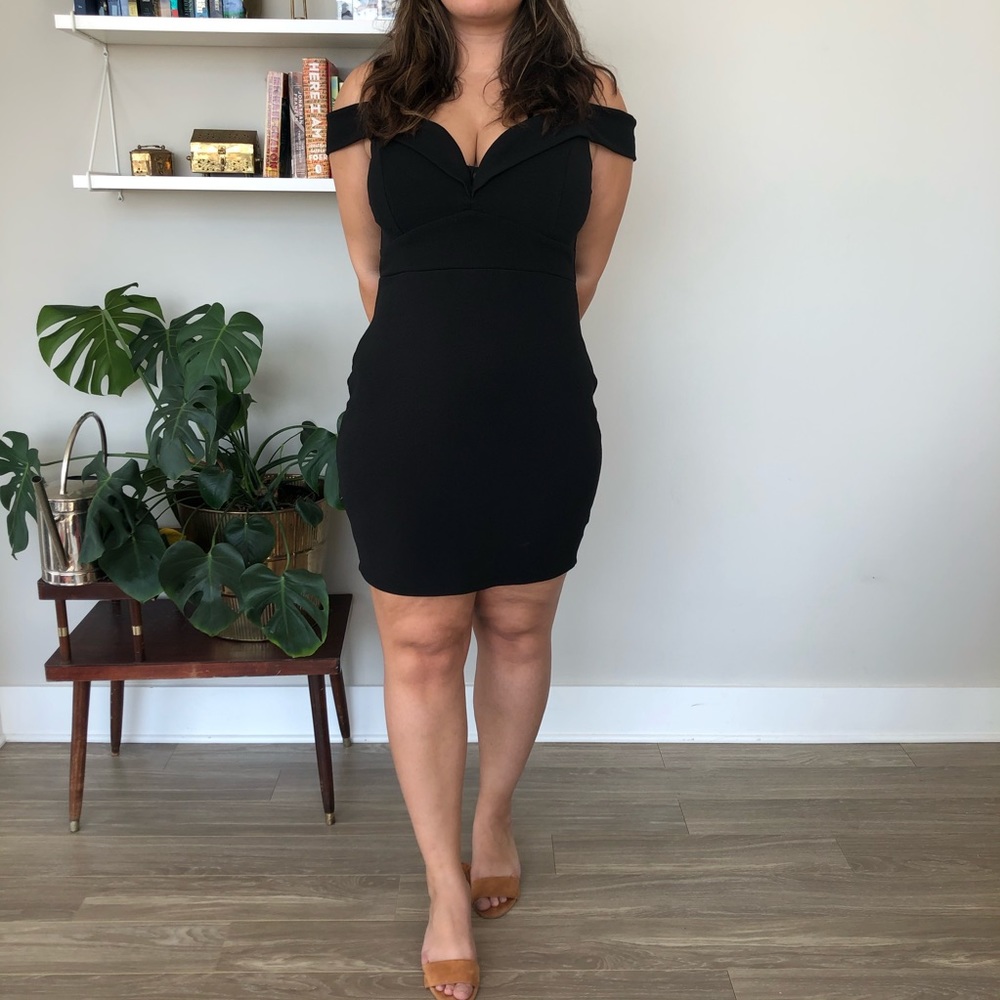 Little black off the shoulder bodycon dress